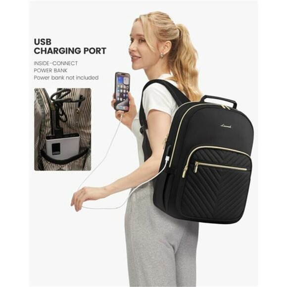 Womens Quilted Laptop Backpack Purse USB Work Travel School Bag Fits 15 Inch main image 5
